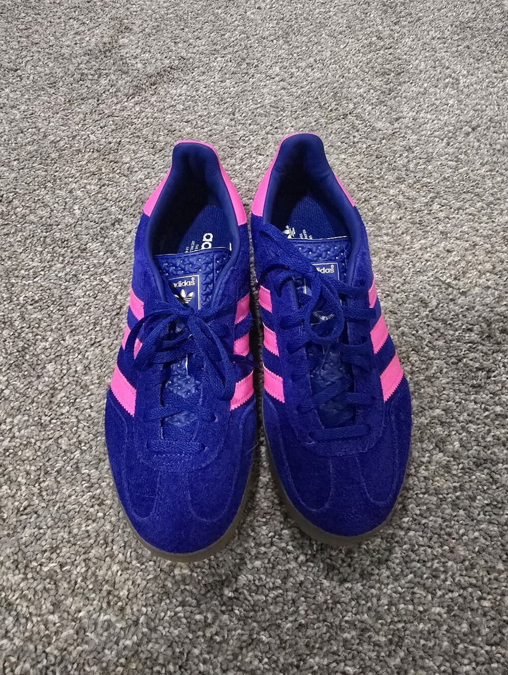 adidas Lucid Blue Suede Gazelle with Lucid Pink Stripes